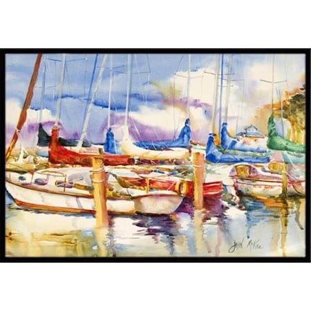 Carolines Treasures End Stall Sailboats Indoor and Outdoor Mat- 18 x 27 in. JMK1049MAT